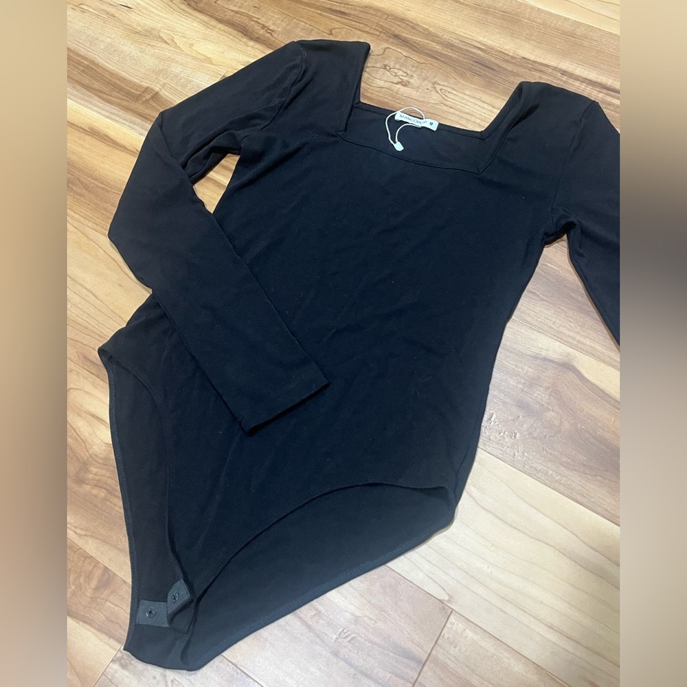 Mango Black Square Neck Bodysuit